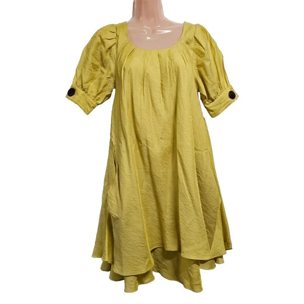 gracia a line dress Gracia Pleated Puffed Sleeve A-Line Shirtdress